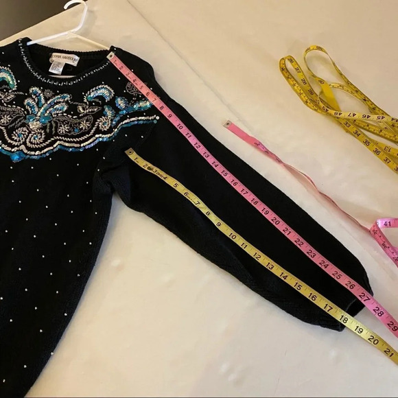 Vintage 80s Grannycore Embellished Pullover Sweater Black Beaded Womens Medium - Picture 8 of 10